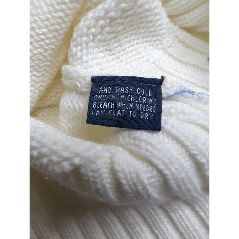 Vtg Polo Ralph Lauren Cable Knit Sweater White L Plaid Crest The Venturi 1993
